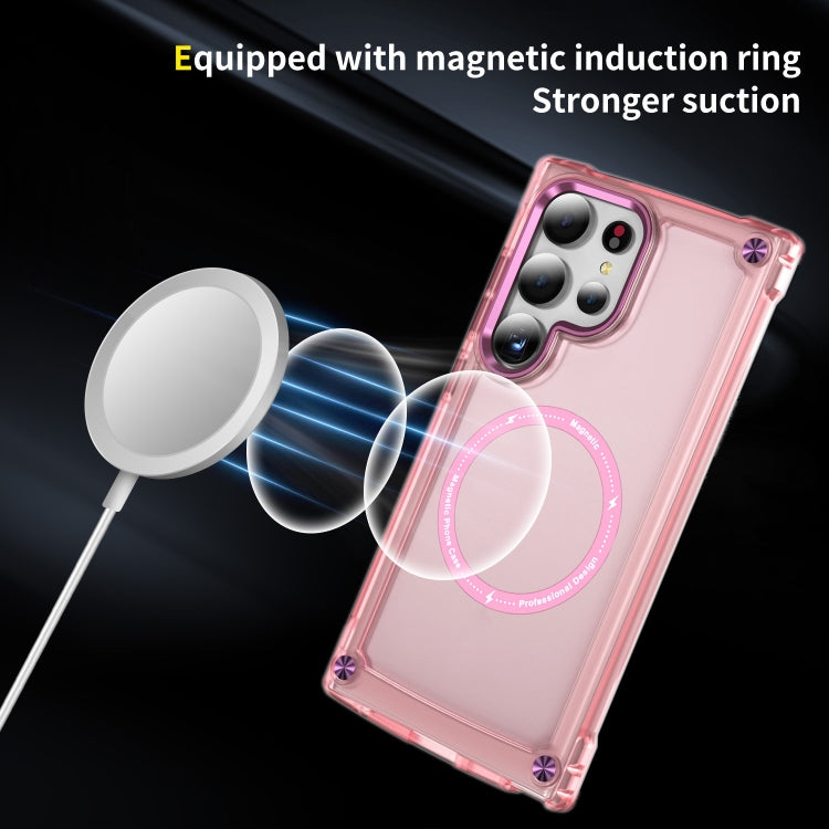 For Samsung Galaxy S25 Ultra 5G Skin Feel TPU + PC MagSafe Magnetic Phone Case(Transparent Pink) - Galaxy S25 Ultra 5G Cases by PMC Jewellery | Online Shopping South Africa | PMC Jewellery | Buy Now Pay Later Mobicred