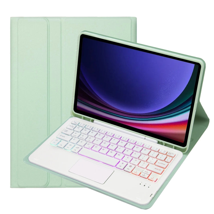 For Samsung Galaxy Tab S9 Candy Color Touch Backlight Bluetooth Keyboard Leather Tablet Case with Pen Holder(Light Green) - Samsung Keyboard by PMC TechLife | Online Shopping South Africa | PMC TechLife