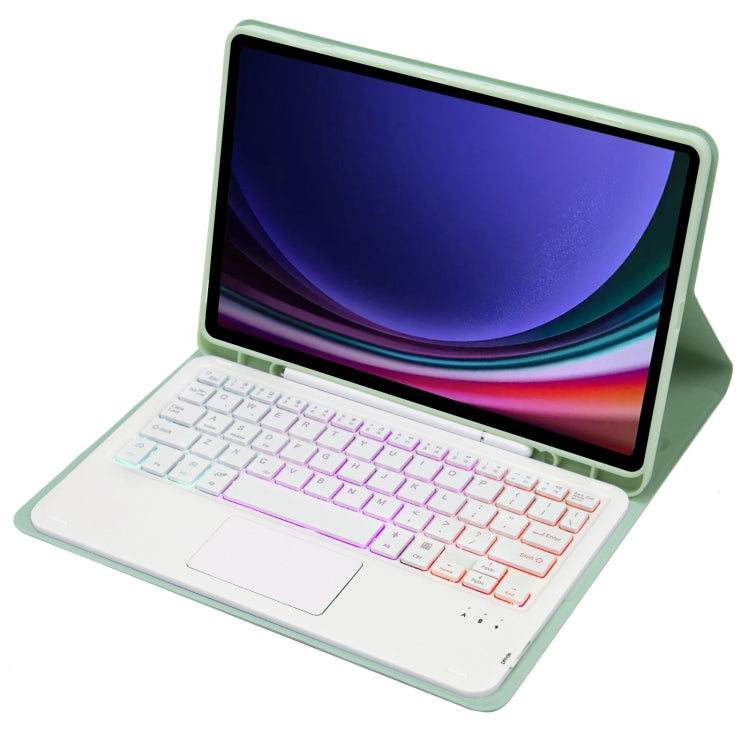 For Samsung Galaxy Tab S9 Candy Color Touch Backlight Bluetooth Keyboard Leather Tablet Case with Pen Holder(Light Green) - Samsung Keyboard by PMC TechLife | Online Shopping South Africa | PMC TechLife