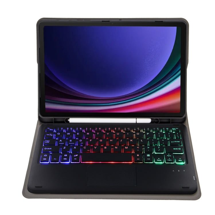 For Samsung Galaxy Tab S9 FE Candy Color Touch Backlight Bluetooth Keyboard Leather Tablet Case with Pen Holder(Black) - Samsung Keyboard by PMC TechLife | Online Shopping South Africa | PMC TechLife