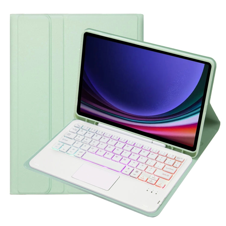 For Samsung Galaxy Tab S9 FE / 10 FE Candy Color Touch Backlight Bluetooth Keyboard Leather Tablet Case with Pen Holder(Light Green) - free shipping - PMC TechLife - Order now!