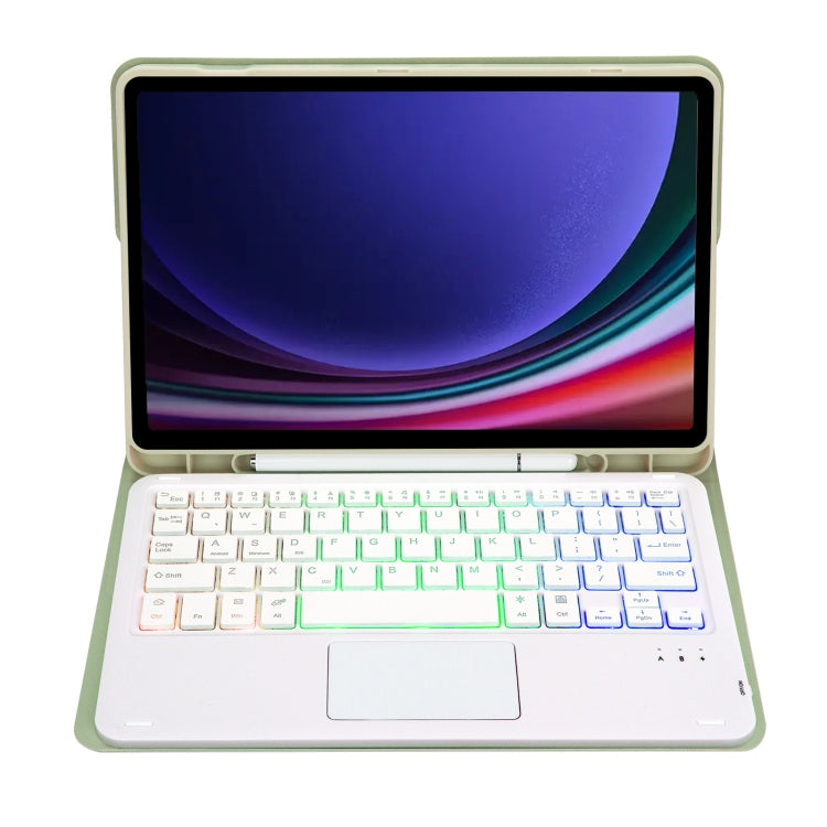 For Samsung Galaxy Tab S9 FE / 10 FE Candy Color Touch Backlight Bluetooth Keyboard Leather Tablet Case with Pen Holder(Light Green) - free shipping - PMC TechLife - Order now!