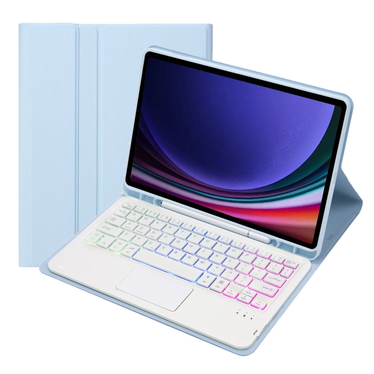 For Samsung Galaxy Tab S9 FE Candy Color Touch Backlight Bluetooth Keyboard Leather Tablet Case with Pen Holder(Ice Blue) - Samsung Keyboard by PMC TechLife | Online Shopping South Africa | PMC TechLife