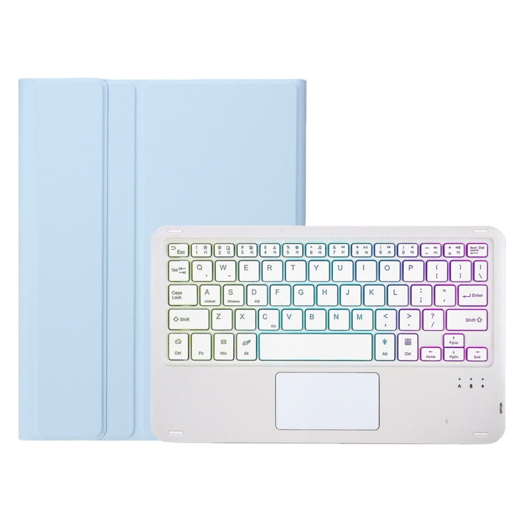 For Samsung Galaxy Tab S9 FE Candy Color Touch Backlight Bluetooth Keyboard Leather Tablet Case with Pen Holder(Ice Blue) - Samsung Keyboard by PMC TechLife | Online Shopping South Africa | PMC TechLife