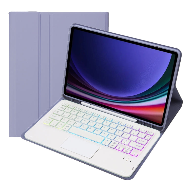 For Samsung Galaxy Tab S9 FE Candy Color Touch Backlight Bluetooth Keyboard Leather Tablet Case with Pen Holder(Purple) - Samsung Keyboard by PMC TechLife | Online Shopping South Africa | PMC TechLife