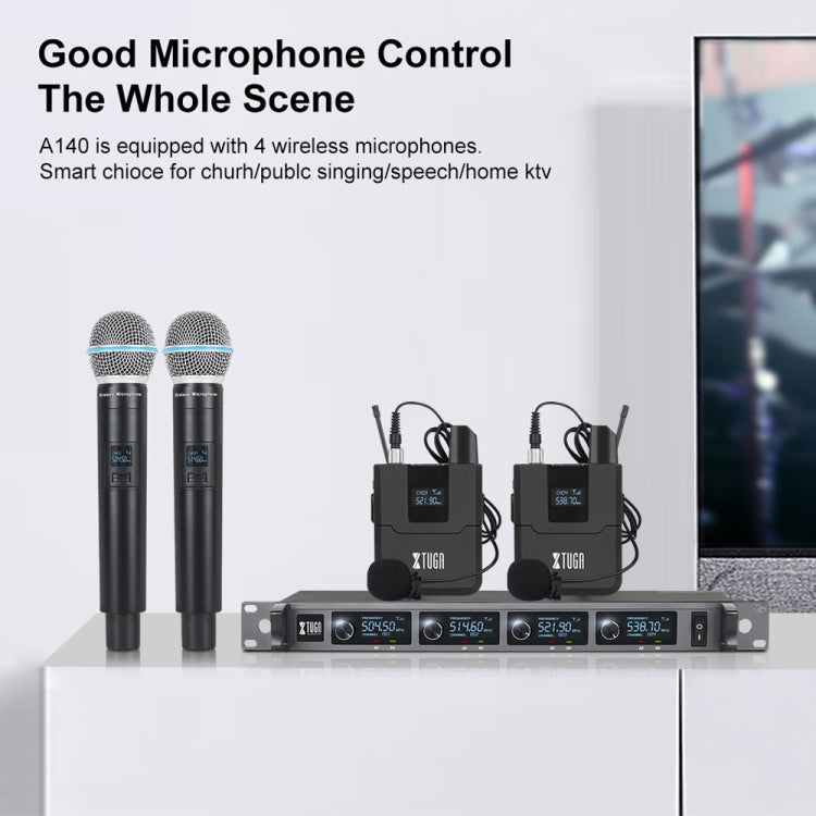 XTUGA A140-H Wireless Microphone System 4 Channel UHF Handheld Microphone(AU Plug) - Microphone by XTUGA | Online Shopping South Africa | PMC TechLife | Buy Now Pay Later Mobicred