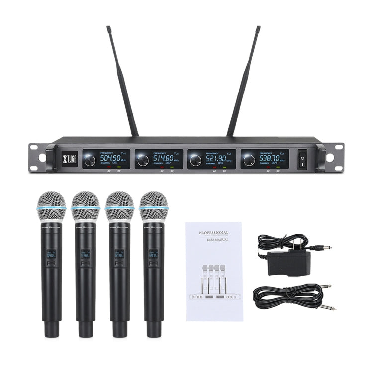 XTUGA A140-H Wireless Microphone System 4 Channel UHF Handheld Microphone(UK Plug) - Microphone by XTUGA | Online Shopping South Africa | PMC TechLife | Buy Now Pay Later Mobicred