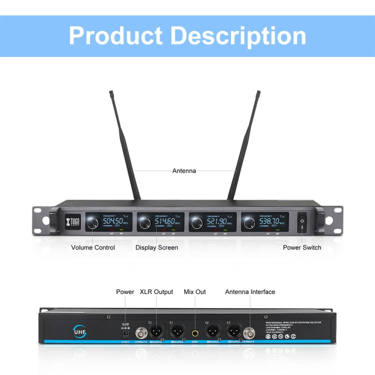 XTUGA A140-H Wireless Microphone System 4 Channel UHF Handheld Microphone(AU Plug) - Microphone by XTUGA | Online Shopping South Africa | PMC TechLife | Buy Now Pay Later Mobicred