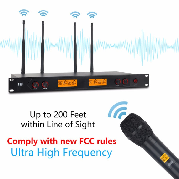 XTUGA A400-HB Professional 4-Channel UHF Wireless Microphone System with 2 Handheld & 2 Headset Microphone(AU Plug) - Microphone by XTUGA | Online Shopping South Africa | PMC TechLife | Buy Now Pay Later Mobicred