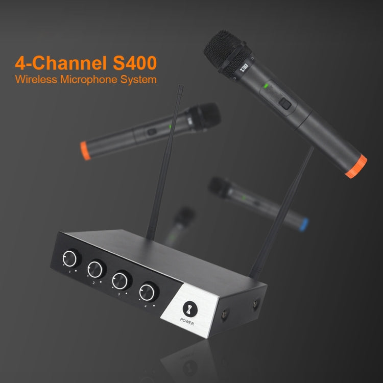 XTUGA S400 Professional 4-Channel UHF Wireless Microphone System with 4 Handheld Microphone(UK Plug) - Microphone by XTUGA | Online Shopping South Africa | PMC TechLife | Buy Now Pay Later Mobicred