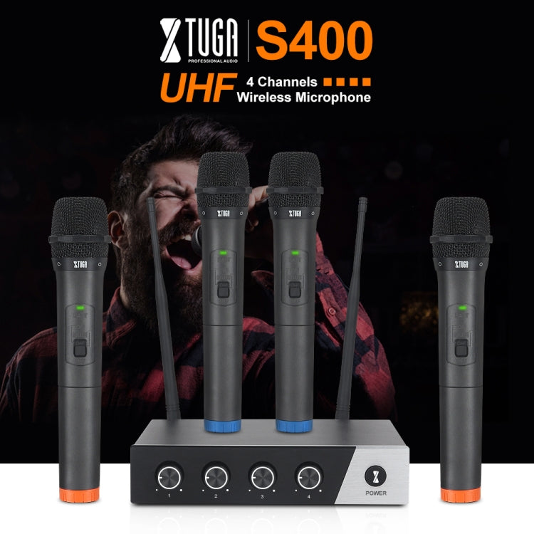 XTUGA S400 Professional 4-Channel UHF Wireless Microphone System with 4 Handheld Microphone(UK Plug) - Microphone by XTUGA | Online Shopping South Africa | PMC TechLife | Buy Now Pay Later Mobicred