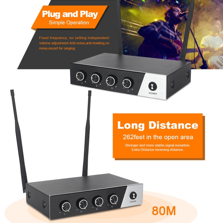 XTUGA S400 Professional 4-Channel UHF Wireless Microphone System with 4 Handheld Microphone(EU Plug) - Microphone by XTUGA | Online Shopping South Africa | PMC TechLife | Buy Now Pay Later Mobicred