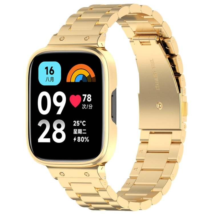 For Redmi Watch 3 Lite / Watch 3 Active 2 in 1 Three-bead Metal Watch Band with Watch Frame(Gold) - free shipping - PMC TechLife - Order now!