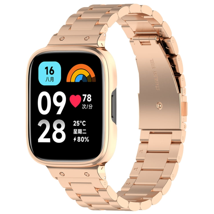 For Redmi Watch 3 Lite / Watch 3 Active 2 in 1 Three-bead Metal Watch Band with Watch Frame(Rose Gold) - free shipping - PMC TechLife - Order now!