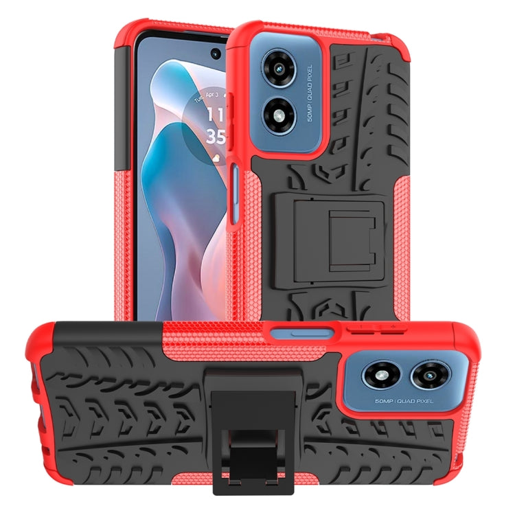 For Motorola Moto G Play 4G 2024 Tire Texture TPU + PC Phone Case with Holder(Red) - Motorola Cases by PMC Jewellery | Online Shopping South Africa | PMC Jewellery | Buy Now Pay Later Mobicred