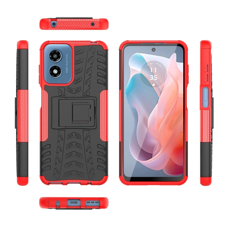 For Motorola Moto G Play 4G 2024 Tire Texture TPU + PC Phone Case with Holder(Red) - Motorola Cases by PMC Jewellery | Online Shopping South Africa | PMC Jewellery | Buy Now Pay Later Mobicred