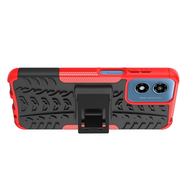 For Motorola Moto G Play 4G 2024 Tire Texture TPU + PC Phone Case with Holder(Red) - Motorola Cases by PMC Jewellery | Online Shopping South Africa | PMC Jewellery | Buy Now Pay Later Mobicred