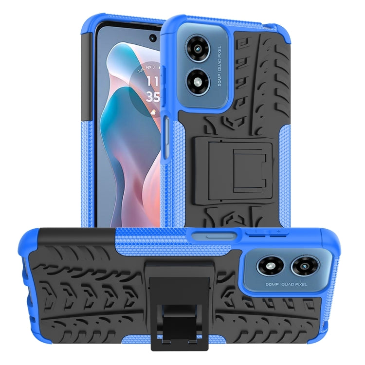 For Motorola Moto G Play 4G 2024 Tire Texture TPU + PC Phone Case with Holder(Blue) - Motorola Cases by PMC Jewellery | Online Shopping South Africa | PMC Jewellery | Buy Now Pay Later Mobicred