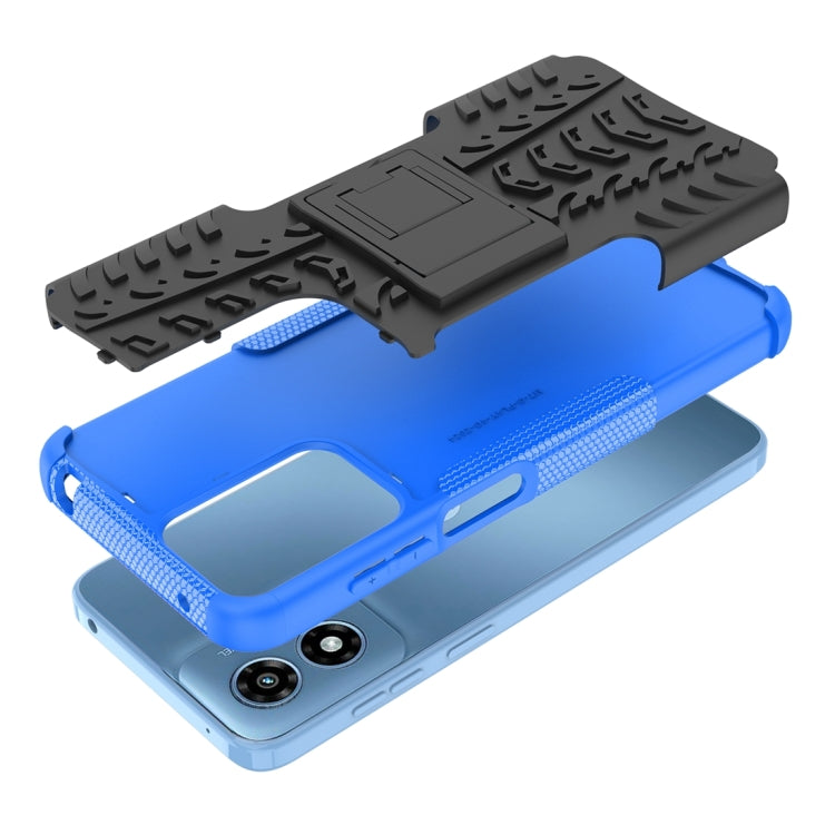 For Motorola Moto G Play 4G 2024 Tire Texture TPU + PC Phone Case with Holder(Blue) - Motorola Cases by PMC Jewellery | Online Shopping South Africa | PMC Jewellery | Buy Now Pay Later Mobicred