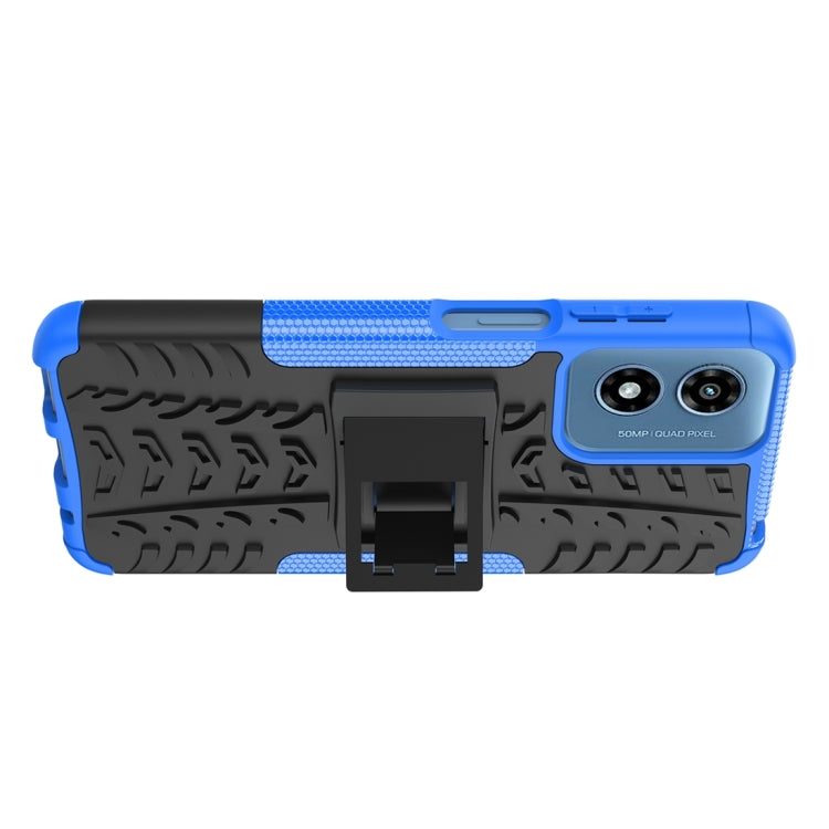 For Motorola Moto G Play 4G 2024 Tire Texture TPU + PC Phone Case with Holder(Blue) - Motorola Cases by PMC Jewellery | Online Shopping South Africa | PMC Jewellery | Buy Now Pay Later Mobicred