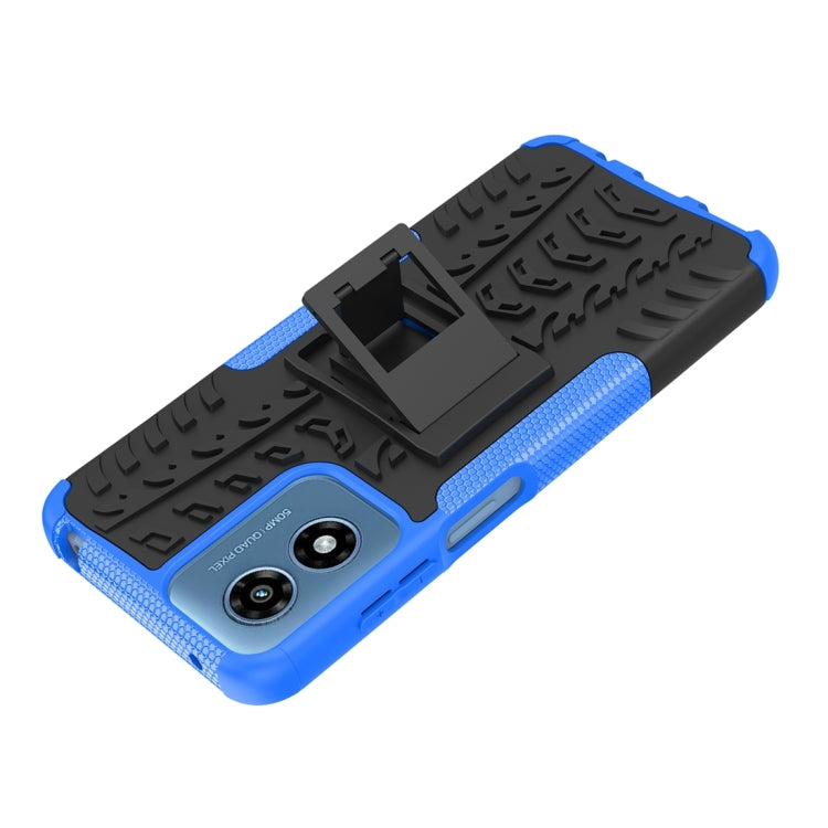 For Motorola Moto G Play 4G 2024 Tire Texture TPU + PC Phone Case with Holder(Blue) - Motorola Cases by PMC Jewellery | Online Shopping South Africa | PMC Jewellery | Buy Now Pay Later Mobicred
