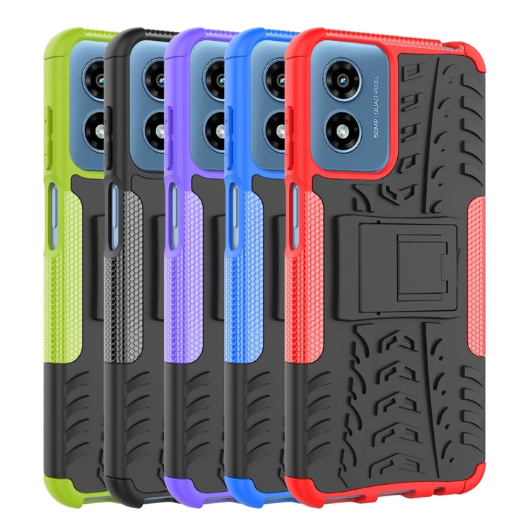 For Motorola Moto G Play 4G 2024 Tire Texture TPU + PC Phone Case with Holder(Blue) - Motorola Cases by PMC Jewellery | Online Shopping South Africa | PMC Jewellery | Buy Now Pay Later Mobicred