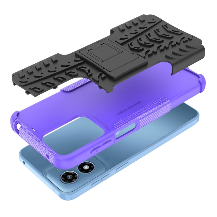For Motorola Moto G Play 4G 2024 Tire Texture TPU + PC Phone Case with Holder(Purple) - Motorola Cases by PMC Jewellery | Online Shopping South Africa | PMC Jewellery | Buy Now Pay Later Mobicred