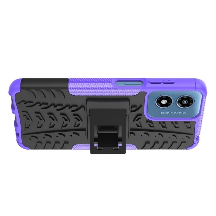 For Motorola Moto G Play 4G 2024 Tire Texture TPU + PC Phone Case with Holder(Purple) - Motorola Cases by PMC Jewellery | Online Shopping South Africa | PMC Jewellery | Buy Now Pay Later Mobicred