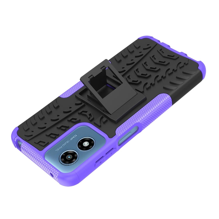 For Motorola Moto G Play 4G 2024 Tire Texture TPU + PC Phone Case with Holder(Purple) - Motorola Cases by PMC Jewellery | Online Shopping South Africa | PMC Jewellery | Buy Now Pay Later Mobicred