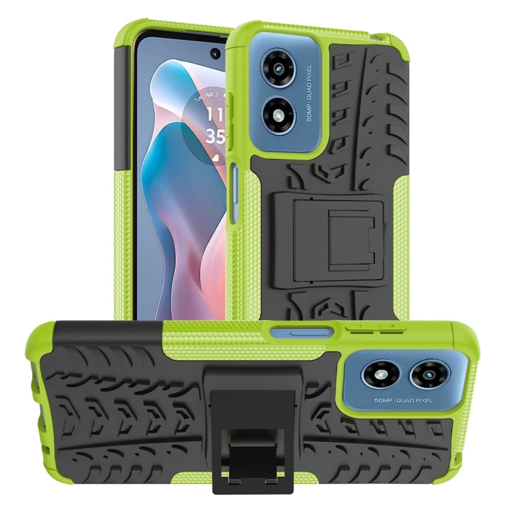 For Motorola Moto G Play 4G 2024 Tire Texture TPU + PC Phone Case with Holder(Green) - Motorola Cases by PMC Jewellery | Online Shopping South Africa | PMC Jewellery | Buy Now Pay Later Mobicred