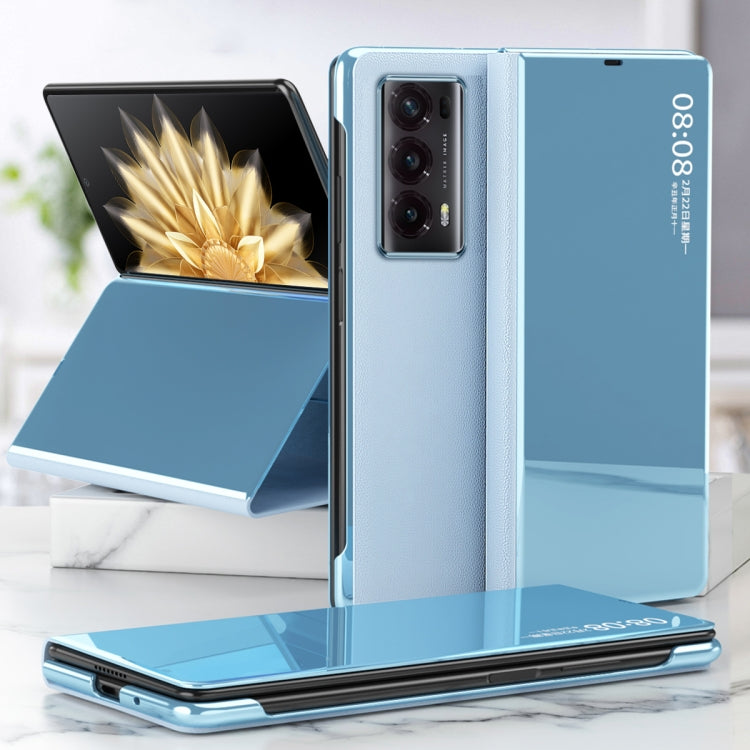 For Honor Magic V2 Electroplated Mirror Protective Phone Case with Holder(Blue) - Honor Cases by PMC TechLife | Online Shopping South Africa | PMC TechLife | Buy Now Pay Later Mobicred