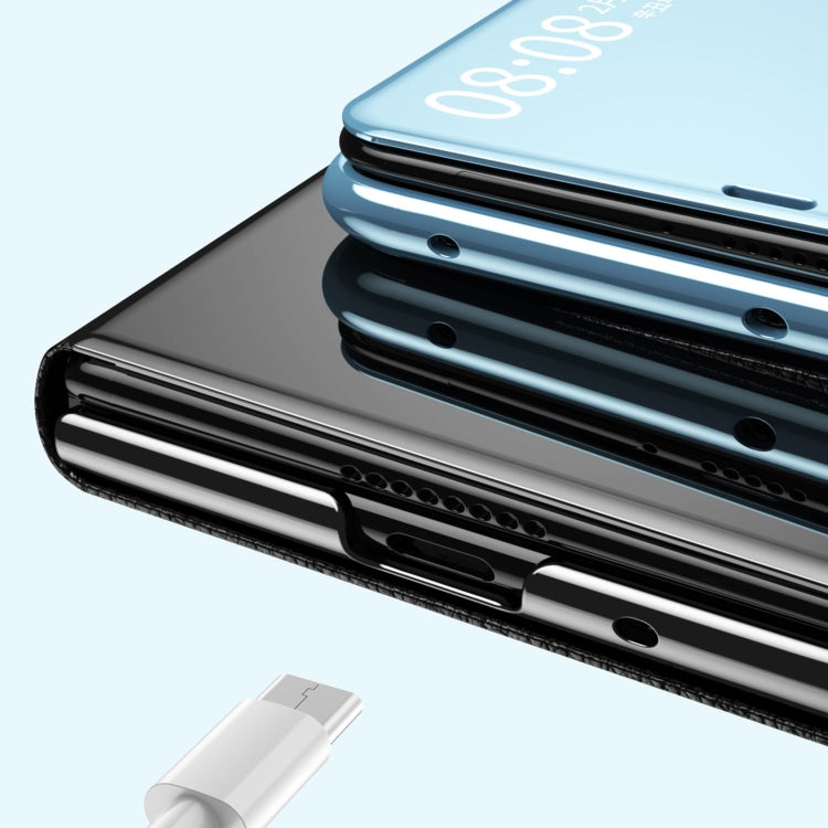 For Honor Magic V2 Electroplated Mirror Protective Phone Case with Holder(Blue) - Honor Cases by PMC TechLife | Online Shopping South Africa | PMC TechLife | Buy Now Pay Later Mobicred