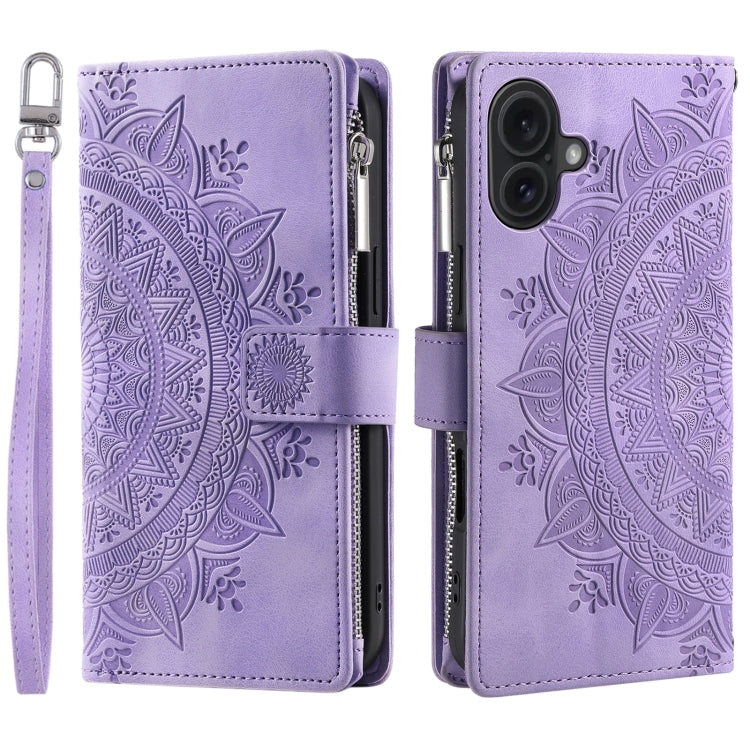 For iPhone 16 Plus Multi-Card Totem Zipper Leather Phone Case(Purple) - iPhone 16 Plus Cases by PMC TechLife | Online Shopping South Africa | PMC TechLife | Buy Now Pay Later Mobicred