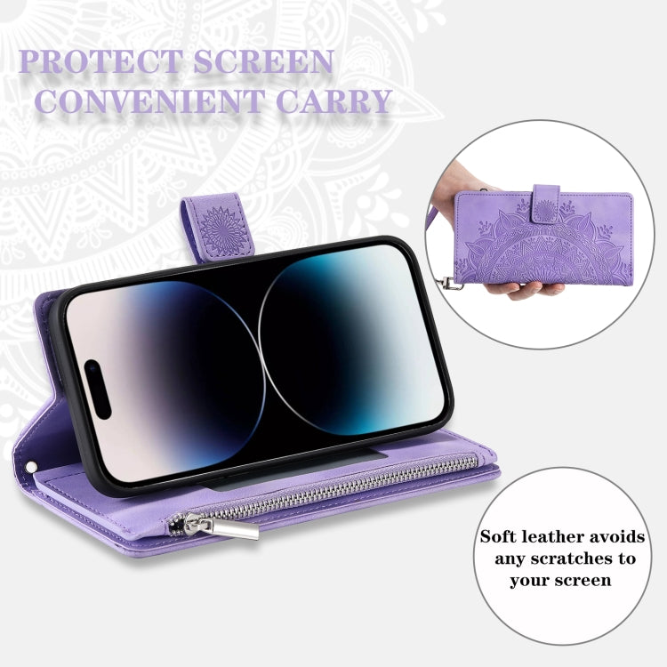 For iPhone 16 Plus Multi-Card Totem Zipper Leather Phone Case(Purple) - iPhone 16 Plus Cases by PMC TechLife | Online Shopping South Africa | PMC TechLife | Buy Now Pay Later Mobicred