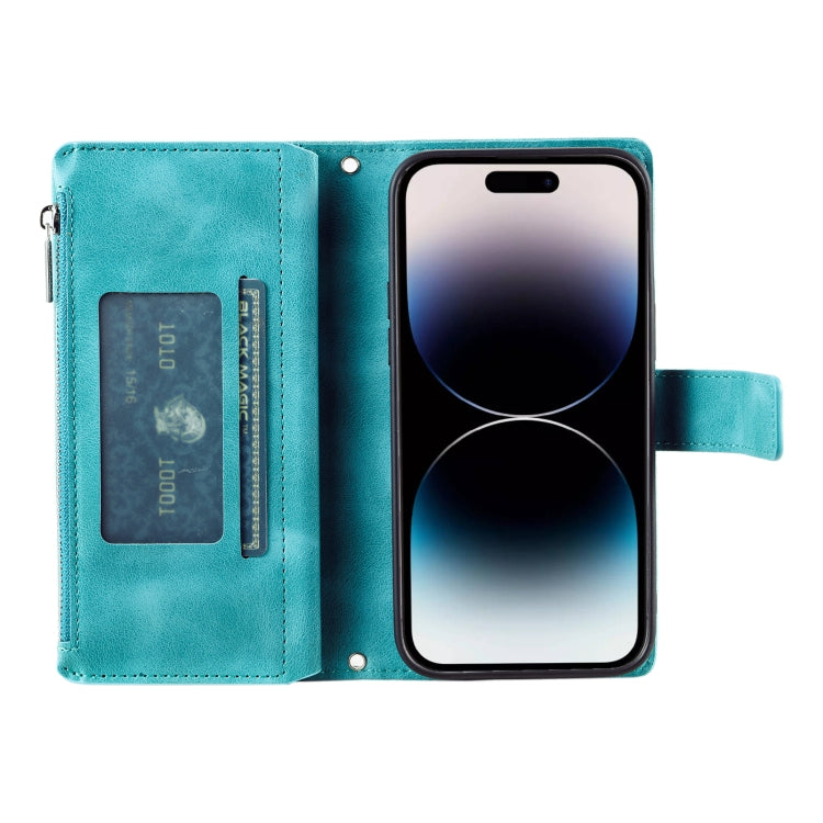 For iPhone 16 Multi-Card Totem Zipper Leather Phone Case(Green) - iPhone 16 Cases by PMC TechLife | Online Shopping South Africa | PMC TechLife | Buy Now Pay Later Mobicred