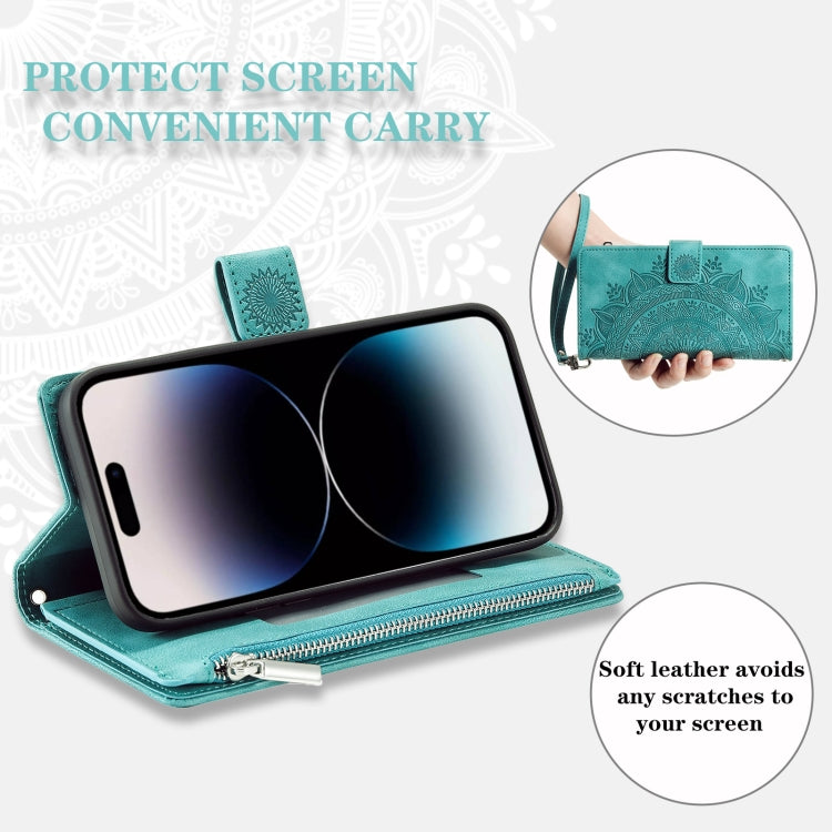 For iPhone 16 Multi-Card Totem Zipper Leather Phone Case(Green) - iPhone 16 Cases by PMC TechLife | Online Shopping South Africa | PMC TechLife | Buy Now Pay Later Mobicred