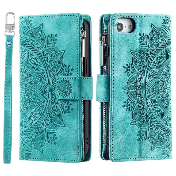 For iPhone 16e Multi-Card Totem Zipper Leather Phone Case(Green) - iPhone 16e Cases by PMC TechLife | Online Shopping South Africa | PMC TechLife | Buy Now Pay Later Mobicred