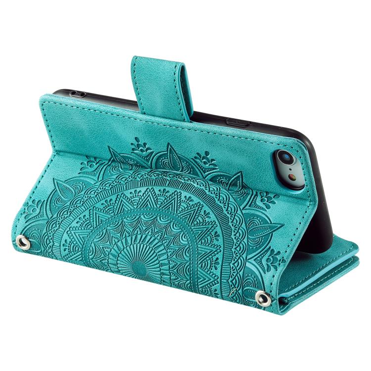 For iPhone 16e Multi-Card Totem Zipper Leather Phone Case(Green) - iPhone 16e Cases by PMC TechLife | Online Shopping South Africa | PMC TechLife | Buy Now Pay Later Mobicred
