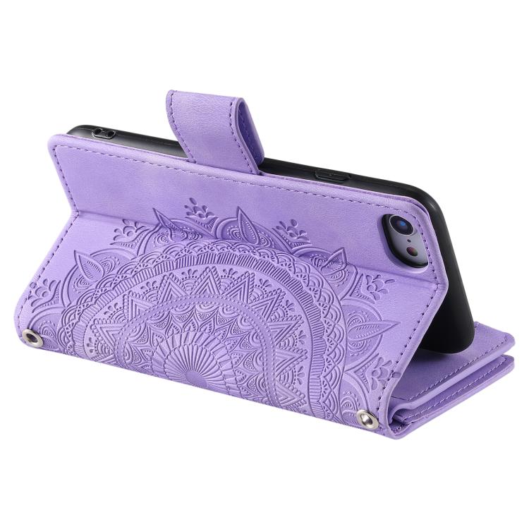 For iPhone 16e Multi-Card Totem Zipper Leather Phone Case(Purple) - iPhone 16e Cases by PMC TechLife | Online Shopping South Africa | PMC TechLife | Buy Now Pay Later Mobicred