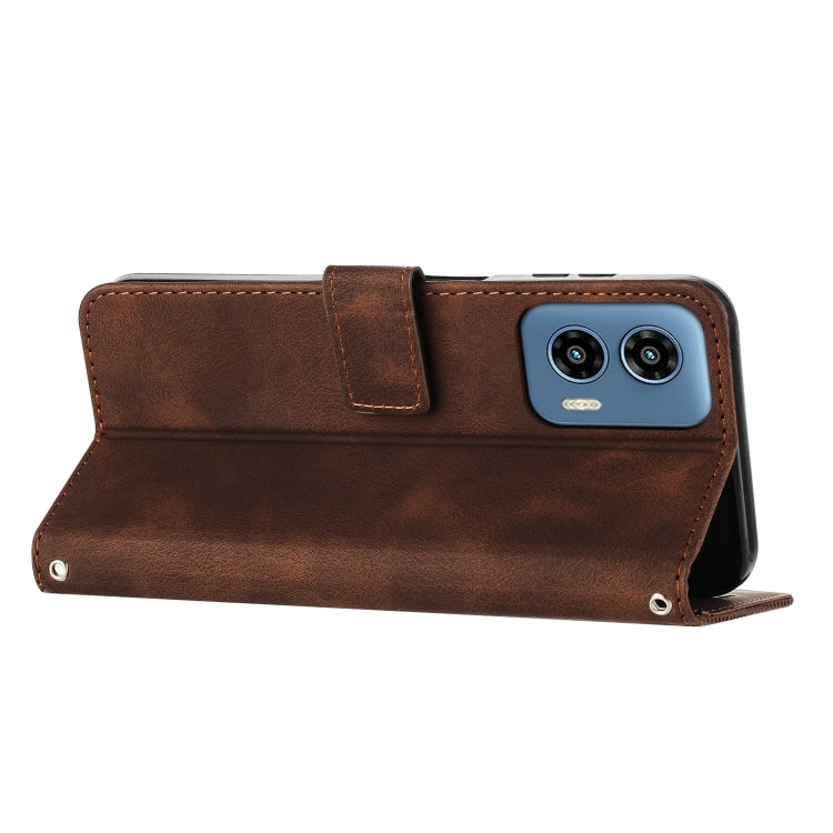 For Motorola Moto G Play 5G 2024/Moto G 5G 2024 Dream Triangle Leather Phone Case with Lanyard(Brown) - Motorola Cases by PMC Jewellery | Online Shopping South Africa | PMC Jewellery | Buy Now Pay Later Mobicred