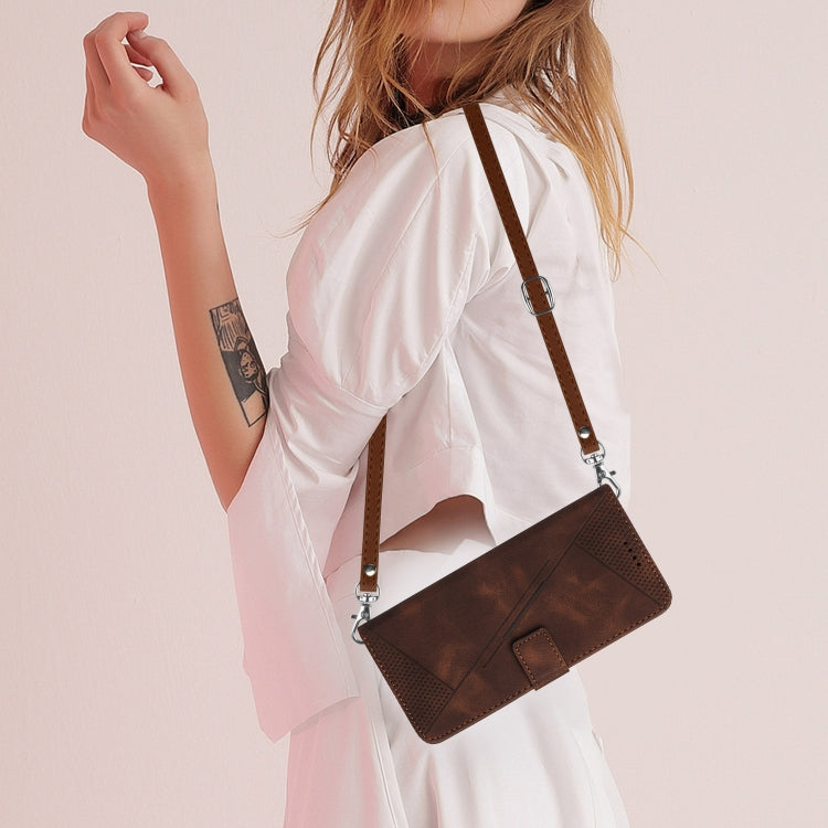 For Motorola Edge 2024 Dream Triangle Leather Phone Case with Lanyard(Brown) - Motorola Cases by PMC Jewellery | Online Shopping South Africa | PMC Jewellery | Buy Now Pay Later Mobicred