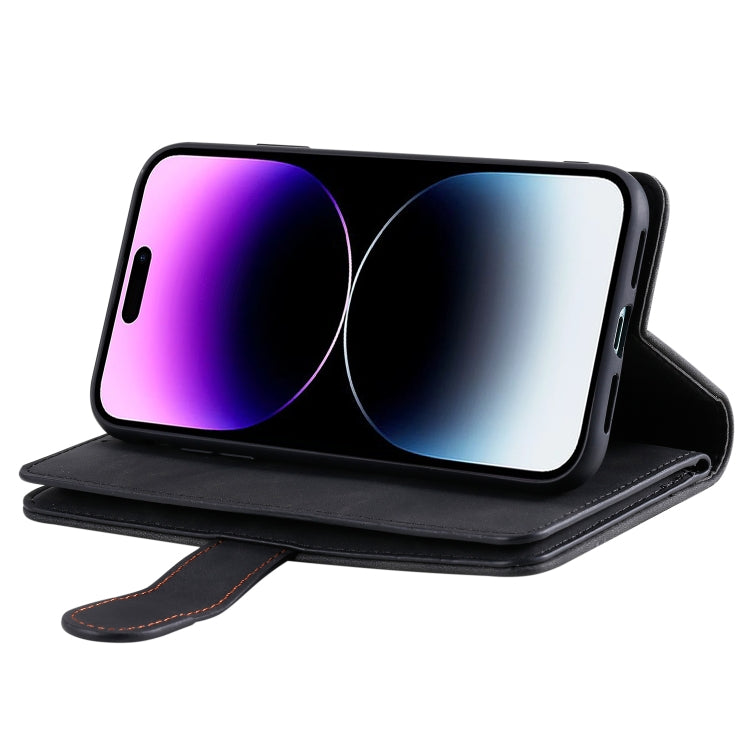 For iPhone 16 Pro Max Nine Card Zipper Bag Leather Phone Case with Lanyard(Black) - iPhone 16 Pro Max Cases by PMC TechLife | Online Shopping South Africa | PMC TechLife | Buy Now Pay Later Mobicred