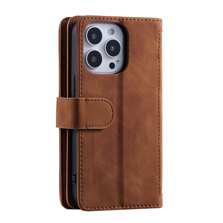 For iPhone 16 Pro Nine Card Zipper Bag Leather Phone Case with Lanyard(Brown) - iPhone 16 Pro Cases by PMC TechLife | Online Shopping South Africa | PMC TechLife | Buy Now Pay Later Mobicred