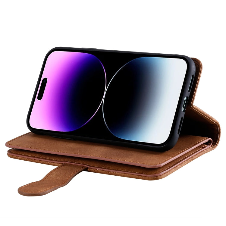 For iPhone 16 Pro Nine Card Zipper Bag Leather Phone Case with Lanyard(Brown) - iPhone 16 Pro Cases by PMC TechLife | Online Shopping South Africa | PMC TechLife | Buy Now Pay Later Mobicred