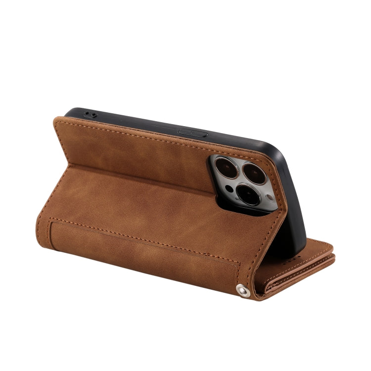 For iPhone 16 Pro Nine Card Zipper Bag Leather Phone Case with Lanyard(Brown) - iPhone 16 Pro Cases by PMC TechLife | Online Shopping South Africa | PMC TechLife | Buy Now Pay Later Mobicred