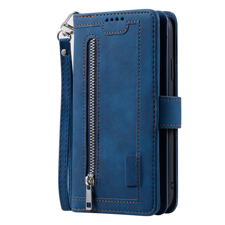 For iPhone 16 Plus Nine Card Zipper Bag Leather Phone Case with Lanyard(Blue) - iPhone 16 Plus Cases by PMC TechLife | Online Shopping South Africa | PMC TechLife | Buy Now Pay Later Mobicred
