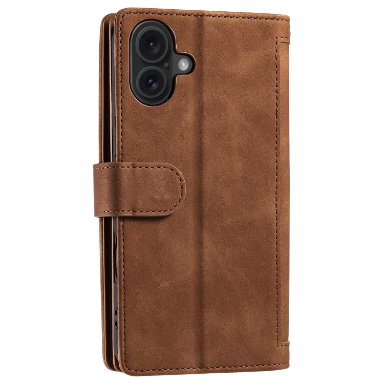 For iPhone 16 Nine Card Zipper Bag Leather Phone Case with Lanyard(Brown) - iPhone 16 Cases by PMC TechLife | Online Shopping South Africa | PMC TechLife | Buy Now Pay Later Mobicred