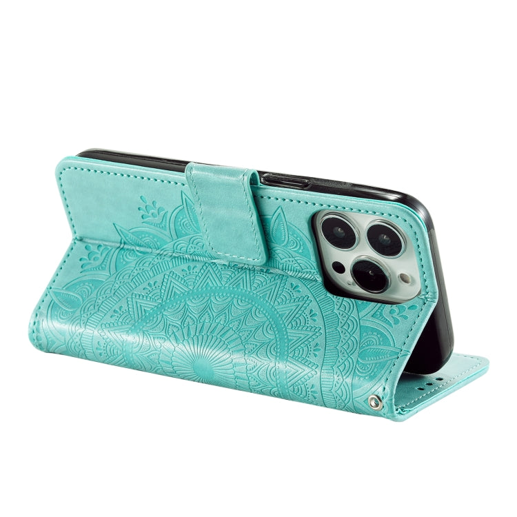 For iPhone 16 Pro Max Totem Flower Embossed Leather Phone Case(Green) - iPhone 16 Pro Max Cases by PMC TechLife | Online Shopping South Africa | PMC TechLife | Buy Now Pay Later Mobicred