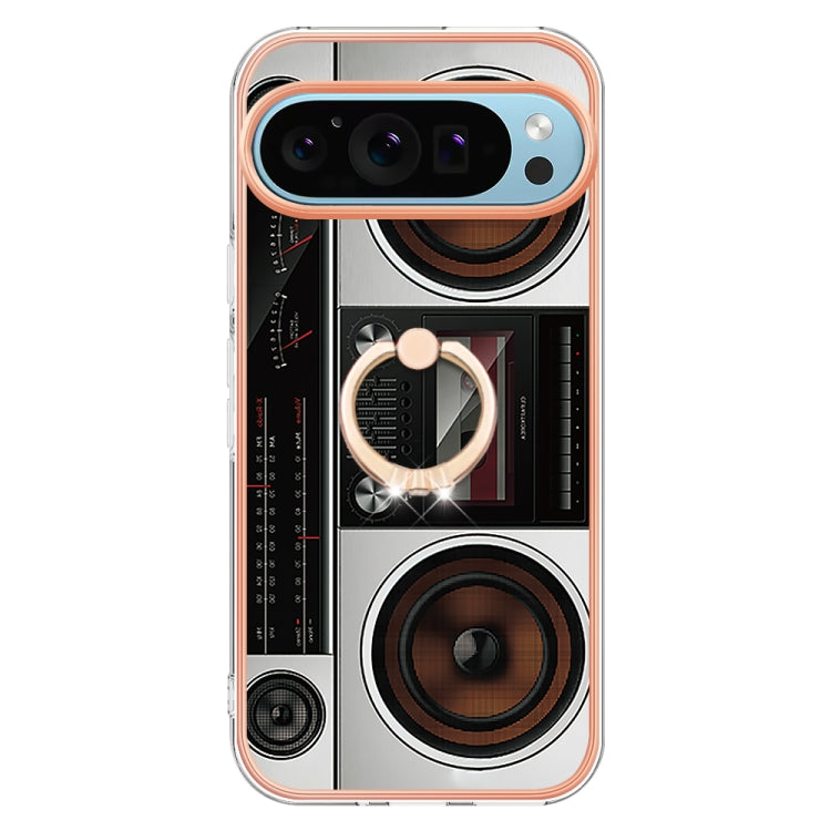 For Google Pixel 9 Pro XL Electroplating Dual-side IMD Phone Case with Ring Holder(Retro Radio) - Google Cases by PMC TechLife | Online Shopping South Africa | PMC TechLife | Buy Now Pay Later Mobicred