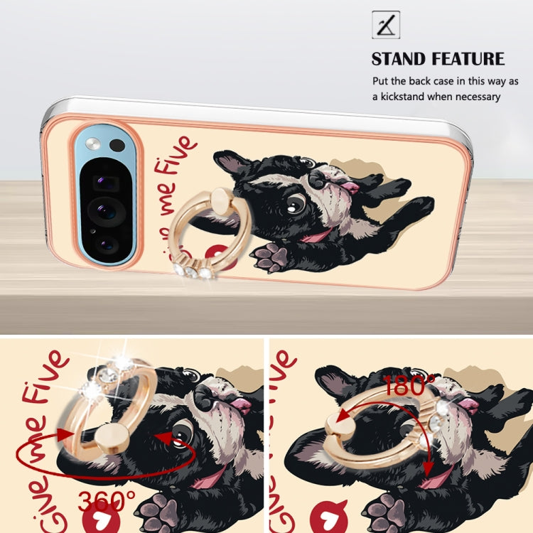 For Google Pixel 9 Pro XL Electroplating Dual-side IMD Phone Case with Ring Holder(Lucky Dog) - Google Cases by PMC TechLife | Online Shopping South Africa | PMC TechLife | Buy Now Pay Later Mobicred